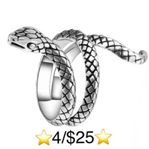 Open Style Adjustable Size Textured Silver Tone Snake Wrap Around Ring, New